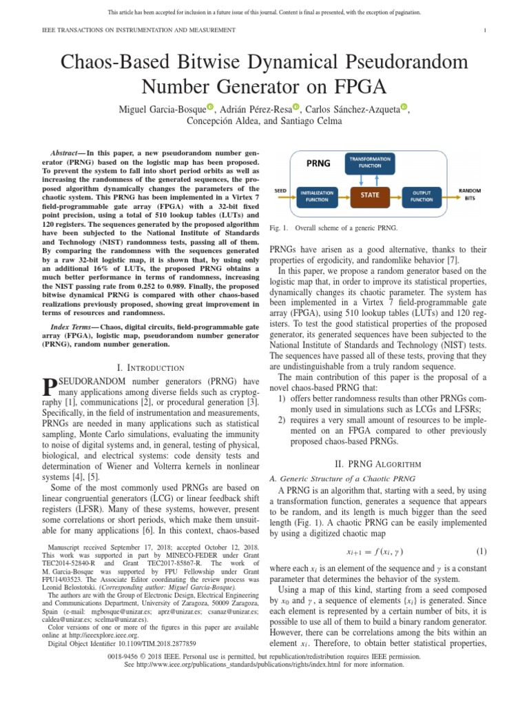 Chaos-Based Bitwise Dynamical Pseudorandom Number Generator On FPGA ...