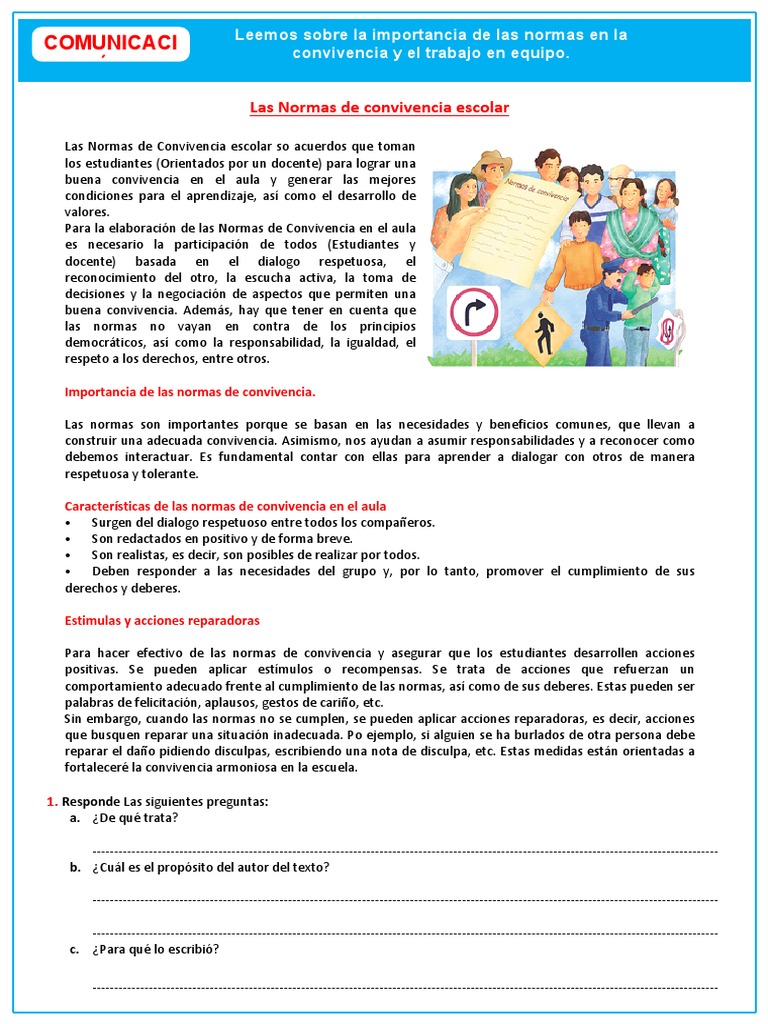 Normas de Convivencia Escolar y su Importancia | PDF | Salón de clases ...