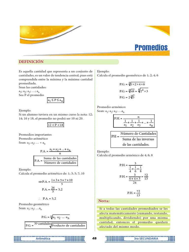 Promedios 3ero Sec Pdf Matemáticas Aritmética
