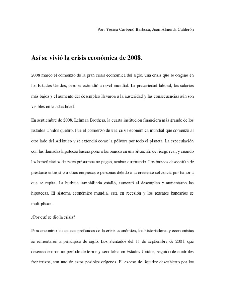 Impacto de la crisis financiera 2008 | PDF | Gran Recesión | Interés