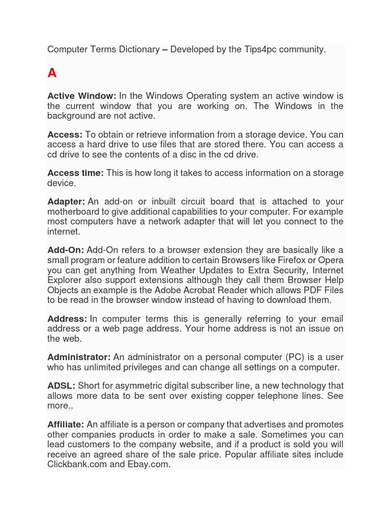 Computer Terms Dictionary Download Free PDF Computer File Disk