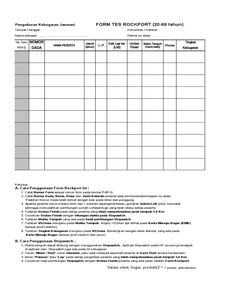 Form Rockport & Tes Jalan 6 Menit edit 2021-07-06.xls | PDF