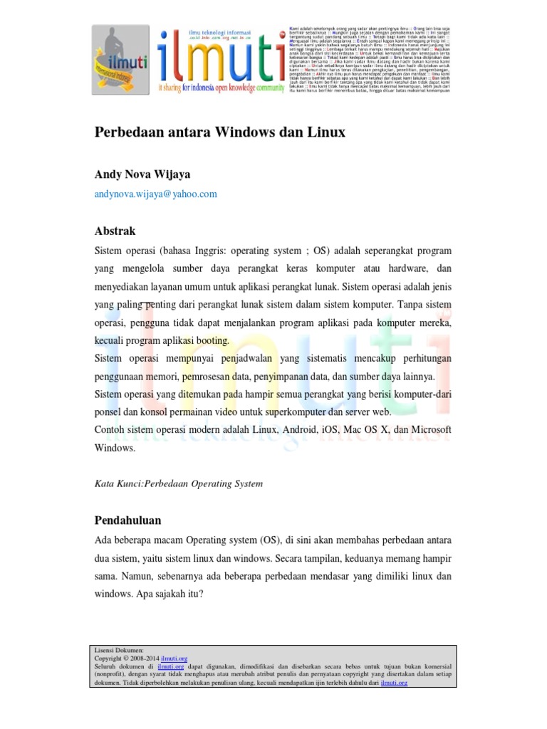 Perbedaan Antara Windows Dan Linux: Andy Nova Wijaya | PDF