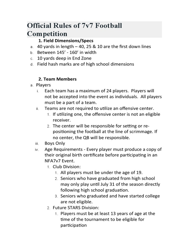 Official Rules of 7v7 Football Competition NFA7V7 PDF American
