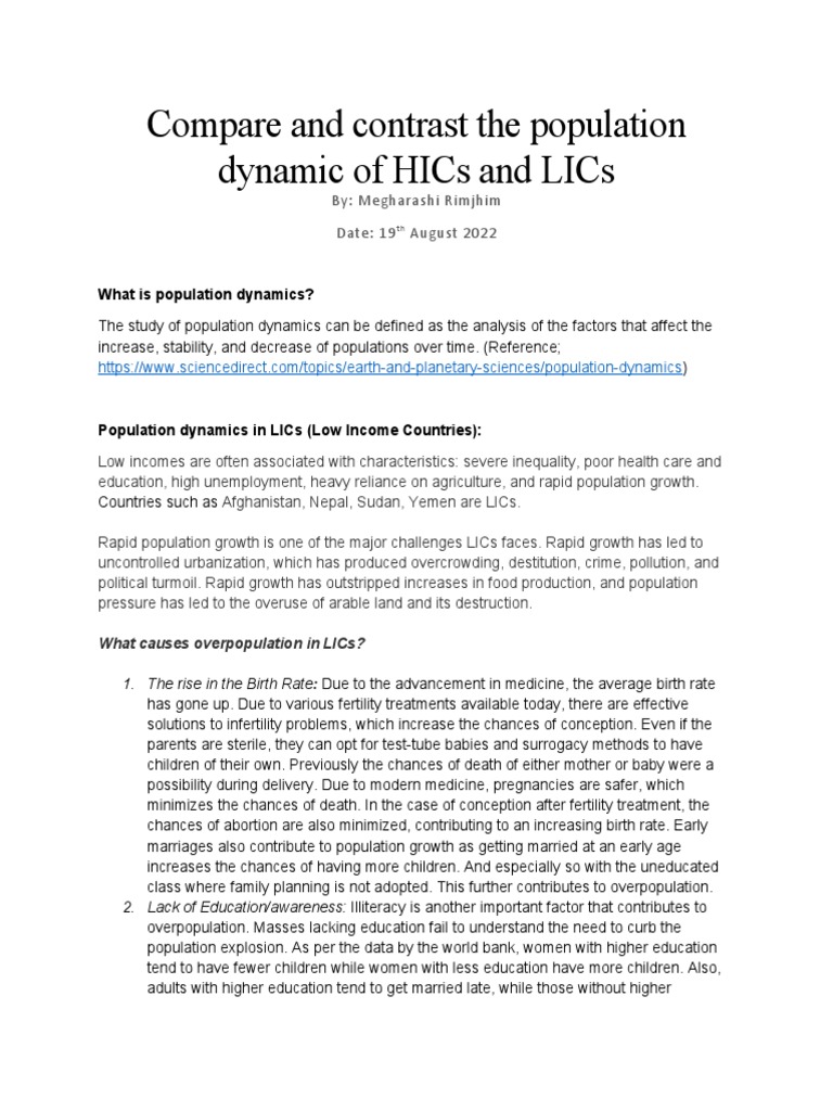 Compare and contrast the population dynamic of hics and lics pdf