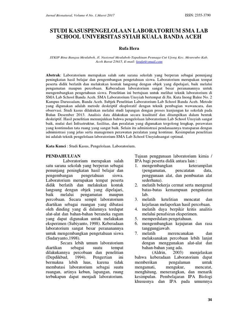 Studi Kasuspengelolaan Laboratorium Sma Lab School Universitas Syiah