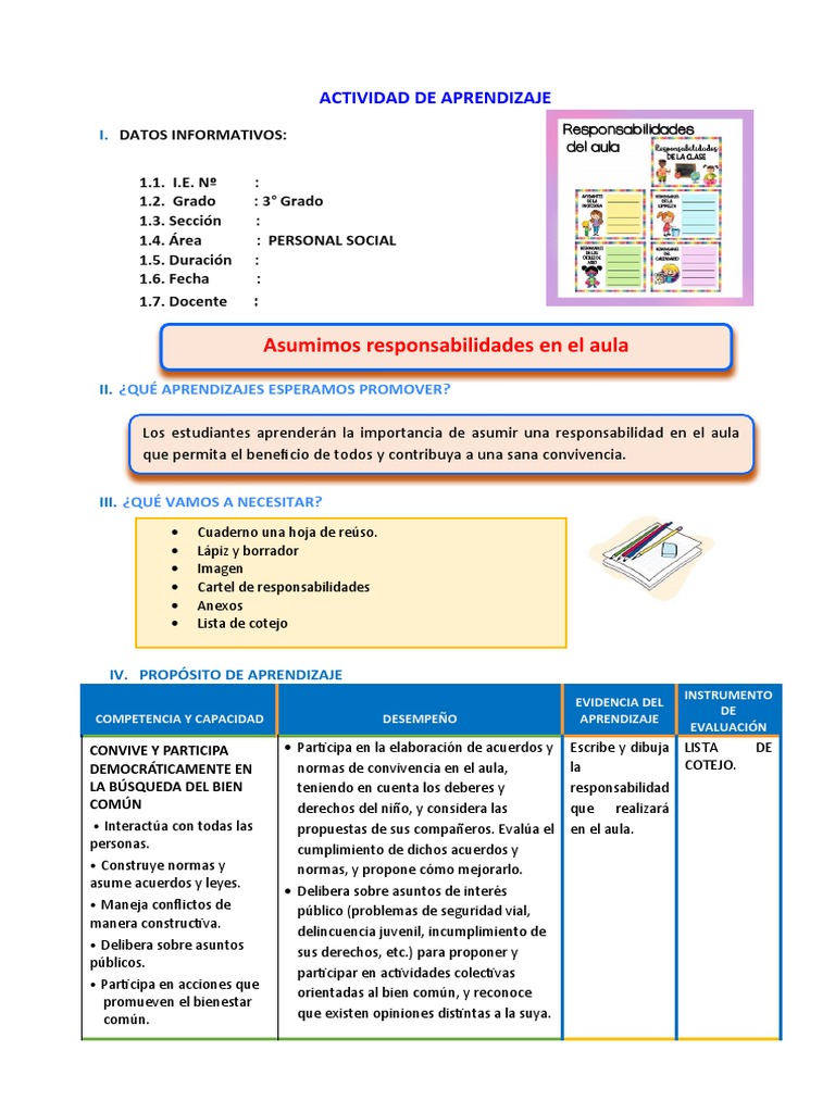 Asumimos responsabilidades en el aula | PDF | Evaluación | Salón de clases