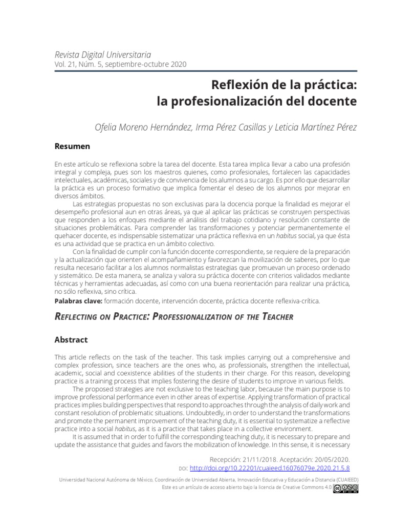 A8 - Reflexion de La Practica La Profesionalizacion Del Docente | PDF ...