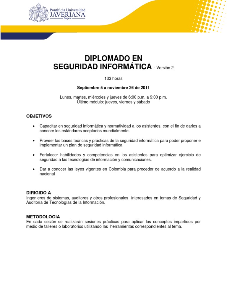 Diplomado Seguridad Informatica Universidad Javeriana Bogotá Pdf La
