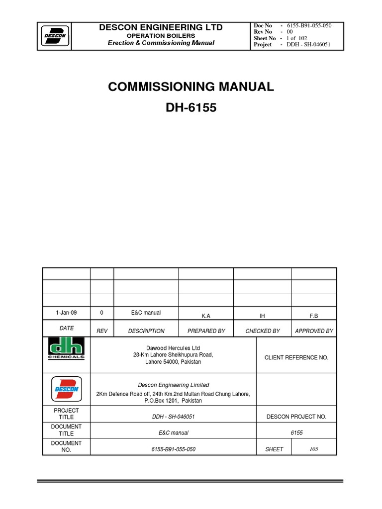 Commissioning Manual DH-6155: Descon Engineering LTD | PDF | Boiler ...