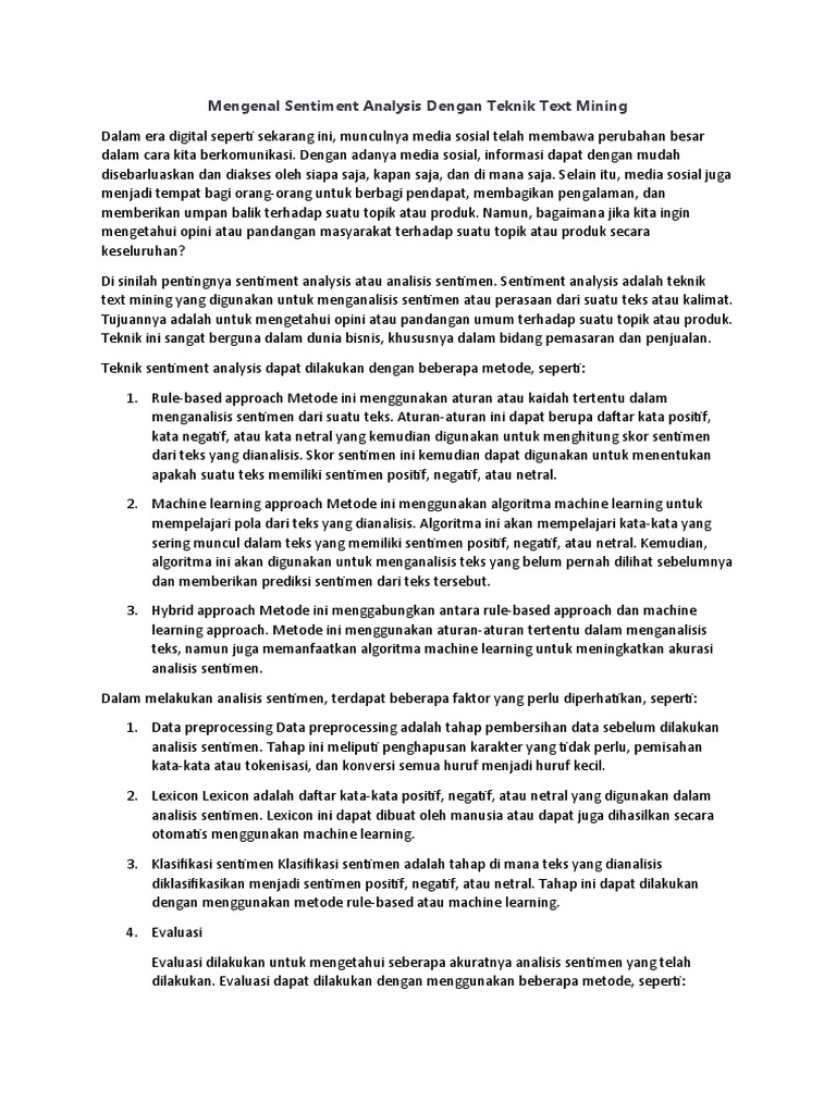 Mengenal Sentiment Analysis Dengan Teknik Text Mining | PDF
