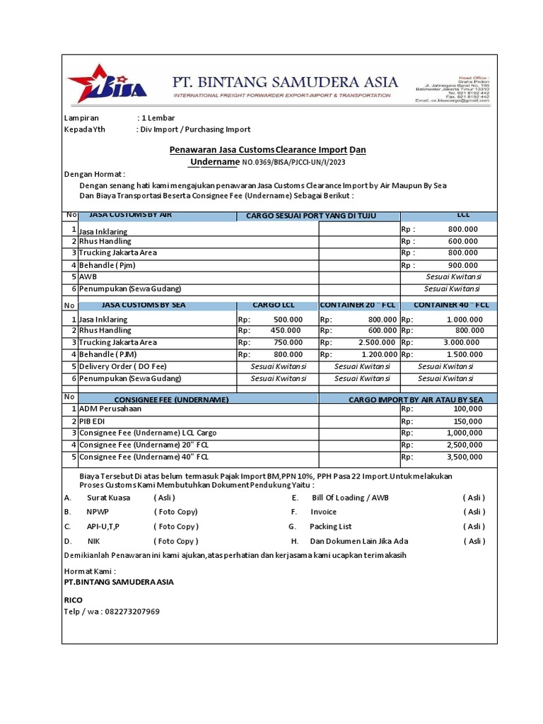 PENAWARAN JASA CUSTOMS CLEARANCE IMPORT DAN UNDERNAME (3) | PDF