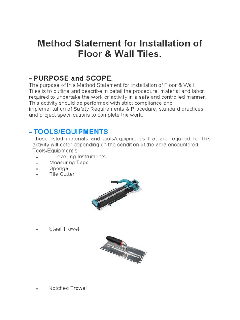 Tile Installation Method Statement | PDF | Tile | Building Engineering