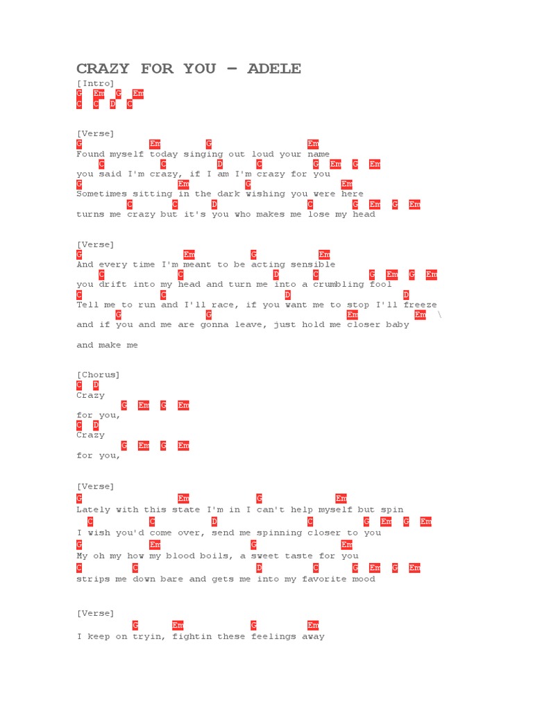 Crazy For You Adele PDF