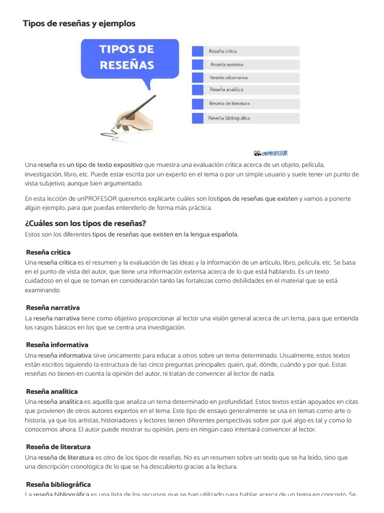 Tipos de Reseñas y Ejemplos | PDF | Ensayos