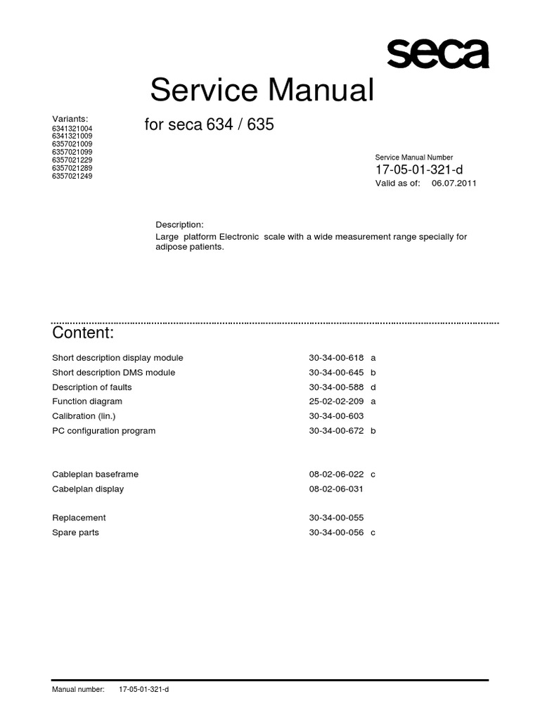 Seca 634/635 Service Manual Overview | PDF | Calibration | Analog To ...