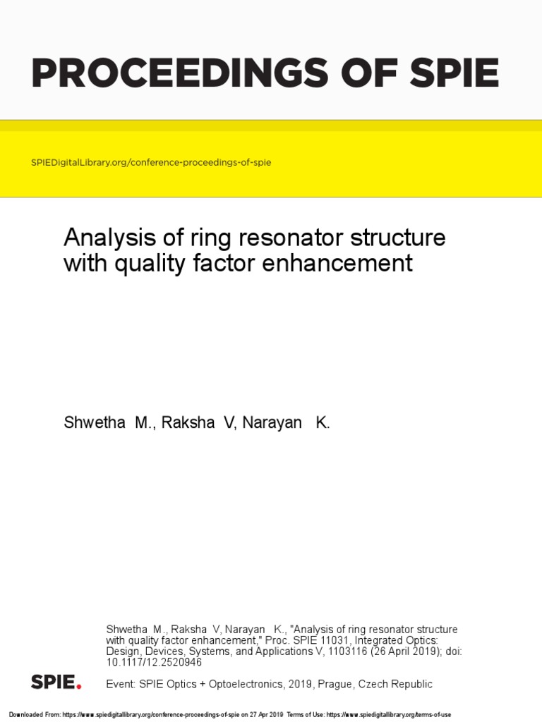 Analysis of Ring Resonator Structurewith Quality Factor Enhancement