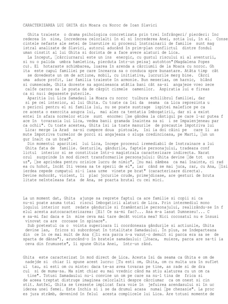 Caracterizarea Lui Ghita Caracterizarea Lui Ghita | PDF