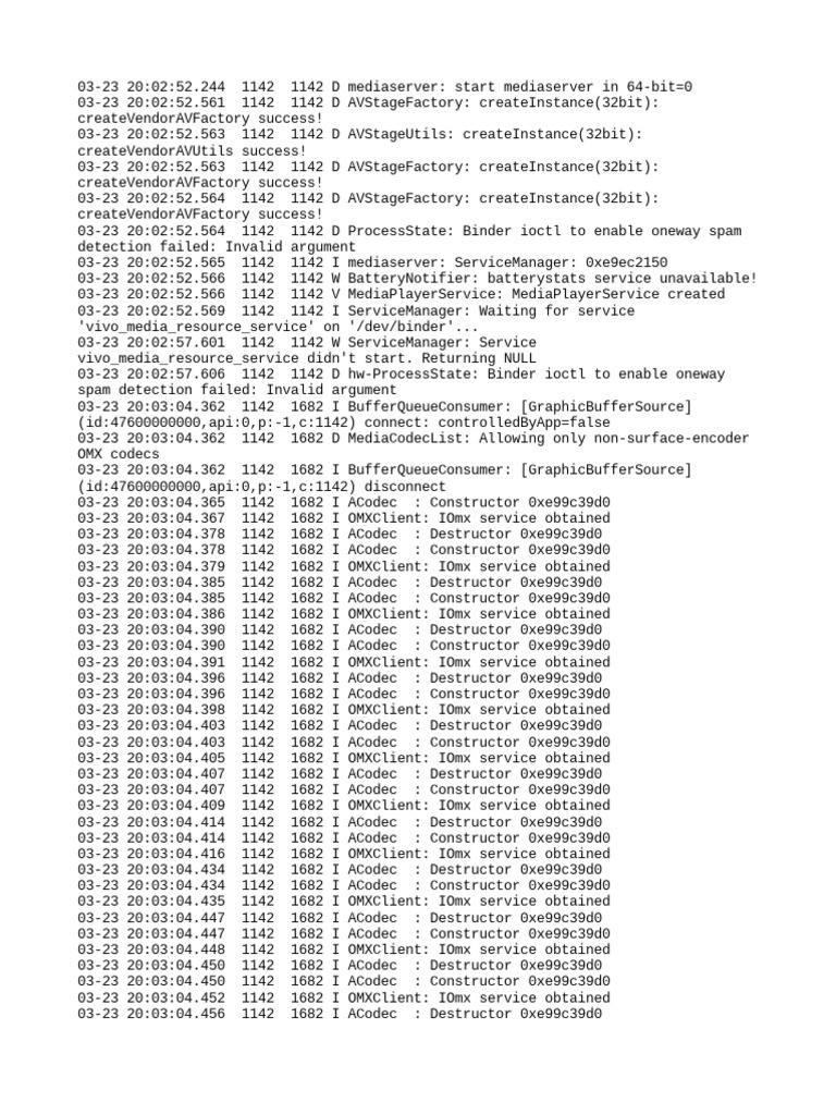 MediaServer and Codec Initialization Logs | PDF | Codec | Computer ...