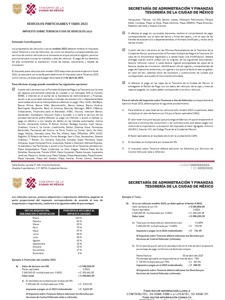 Tenencia Vehicular CDMX 2023: Guía de Pago | PDF | Factura | Impuestos