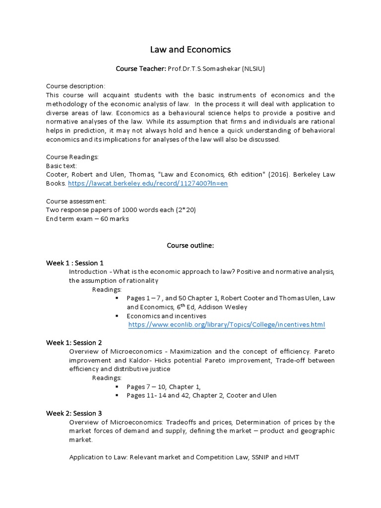 Law and Economics Course Overview | PDF | Economics | Microeconomics