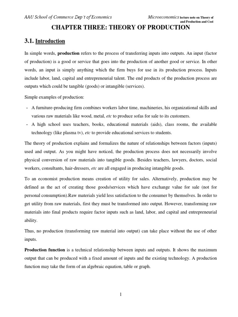 Theory of Production Overview | PDF | Long Run And Short Run ...