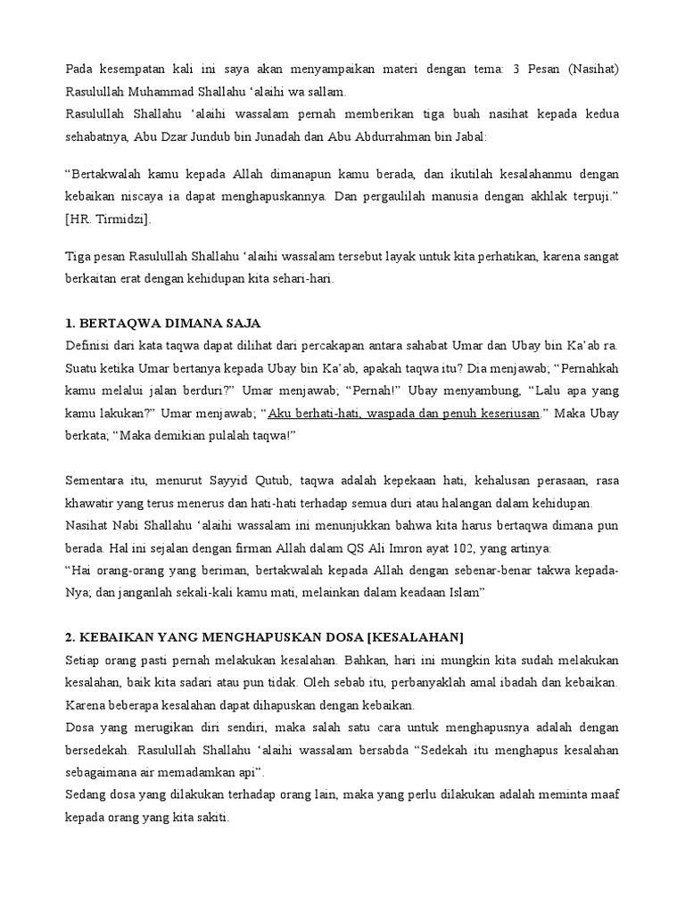 Tiga Nasihat Utama Rasulullah | PDF