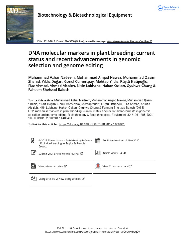 DNA Molecular Markers in Plant Breeding Current Status and Recent Advancements in Genomic