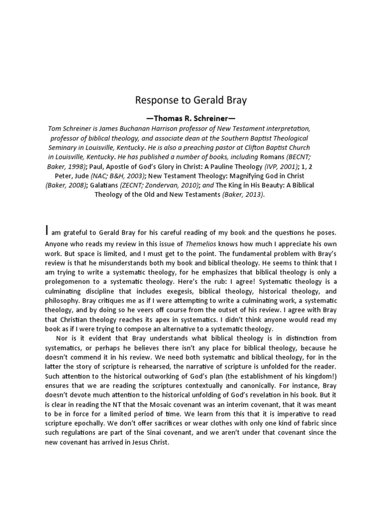 Response To Gerald Bray | PDF | Bible | Theology