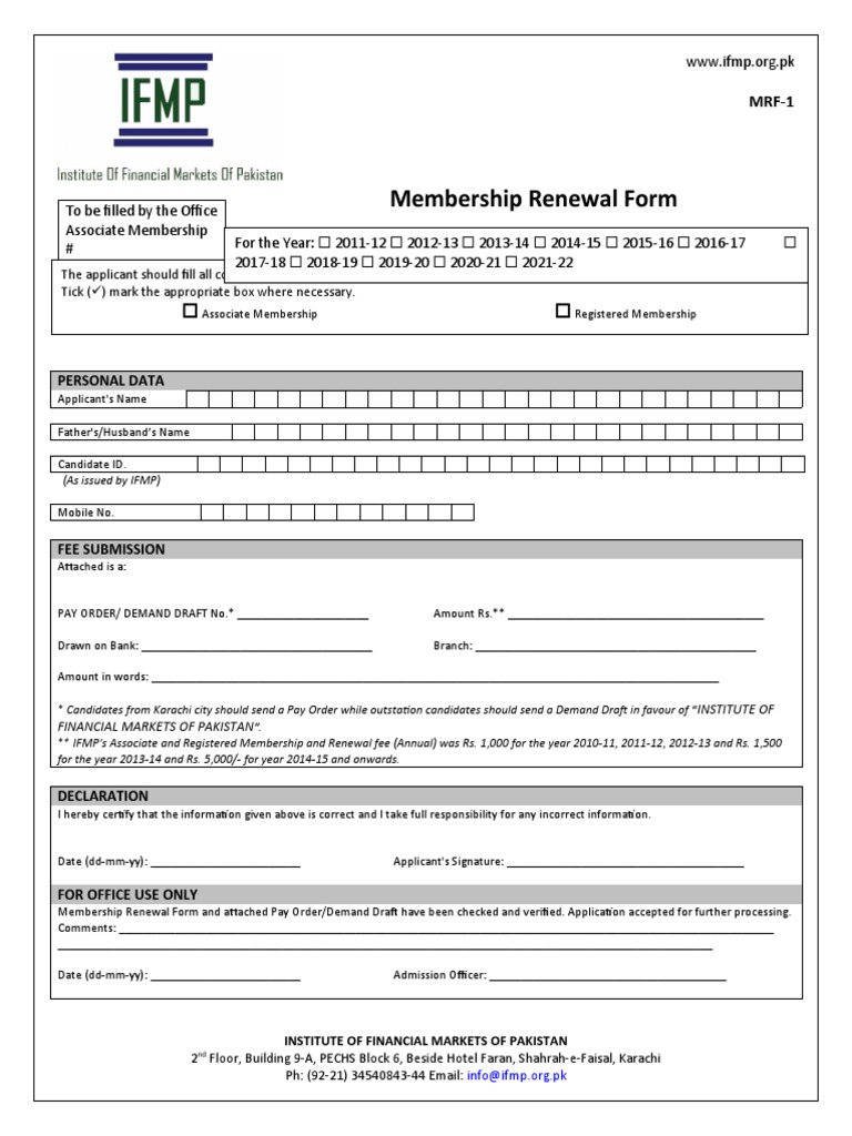 IFMP Associate Membership Renewal Form | PDF