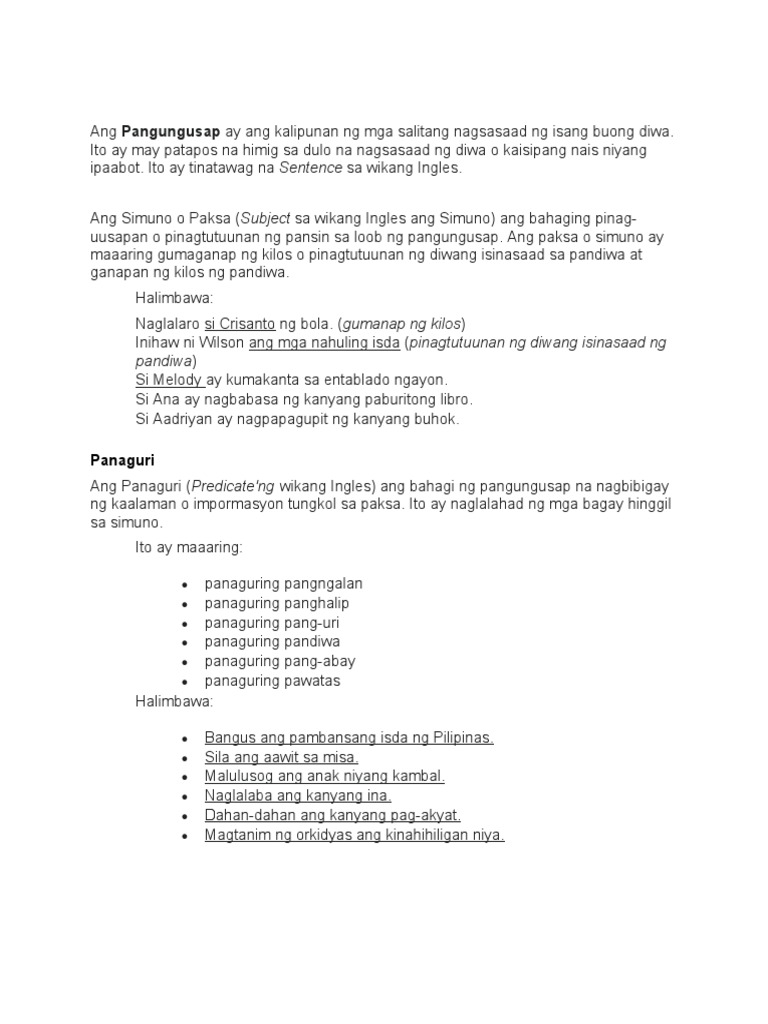 Kayarian NG Filipino (Pangungusap) | PDF