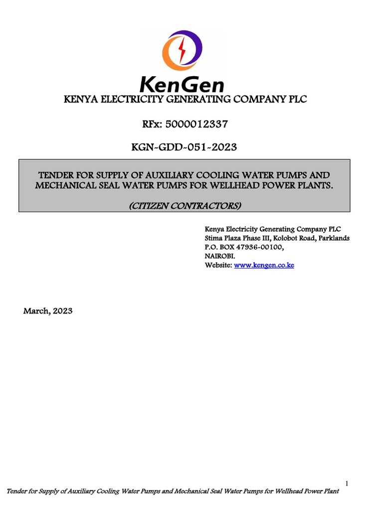 KgnGdd0512023Tender For Supply of Auxiliary Cooling Water Pumps and