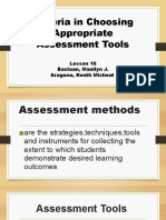 Criteria in Choosing Appropriate Assessment Tools: Lesson 16 Baclaan, Manilyn J. Aragona, Kenth Micheal