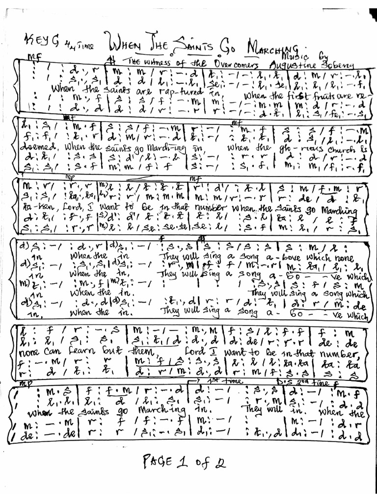 When The Saints Go Marching by Augustine Sobeng Tonic Solfa PDF