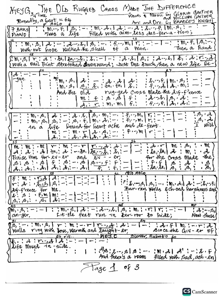 The Old Rugged Cross Arranged by Bradley Knight Tonic Solfa PDF