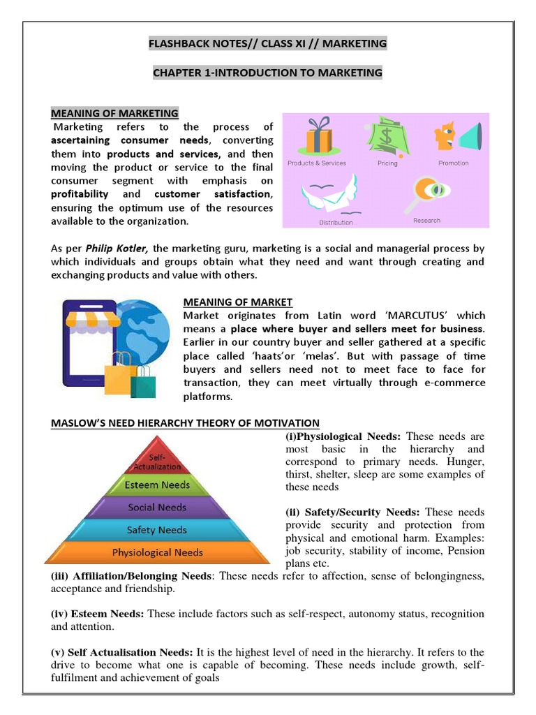 Class 11 Marketing: Introduction Notes | PDF | Marketing | Sales