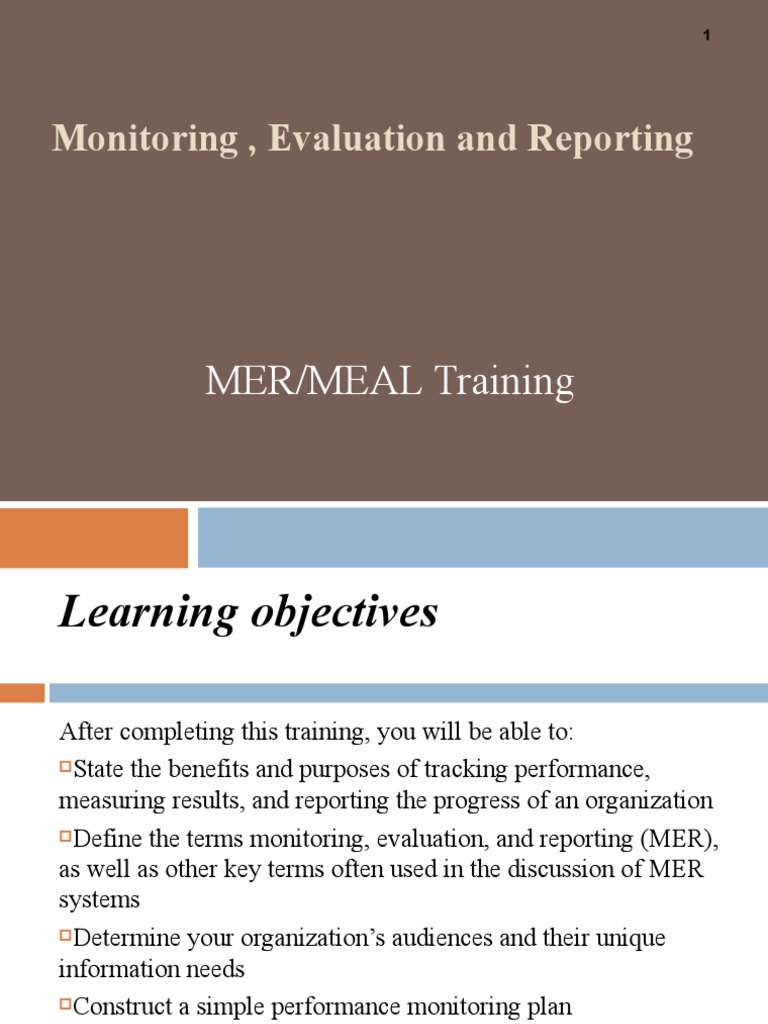 Monitoring, Evaluation and Reporting Training PDF Evaluation