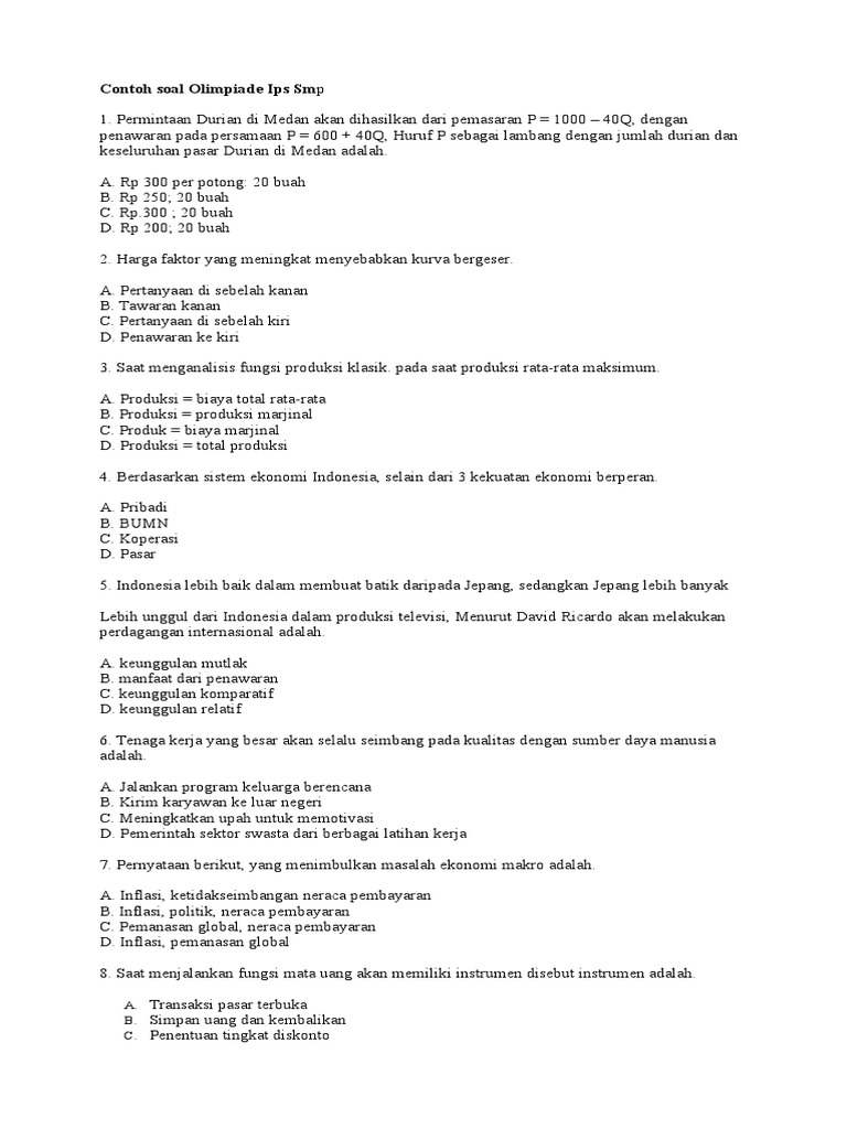 Contoh soal olimpiade ips smp pdf