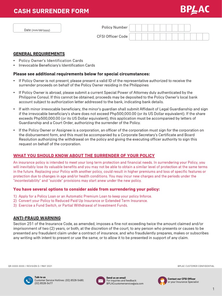 1-bplac-citi-cash-surrender-form-p1-4-cc-copy5-6-21 | PDF | Insurance ...