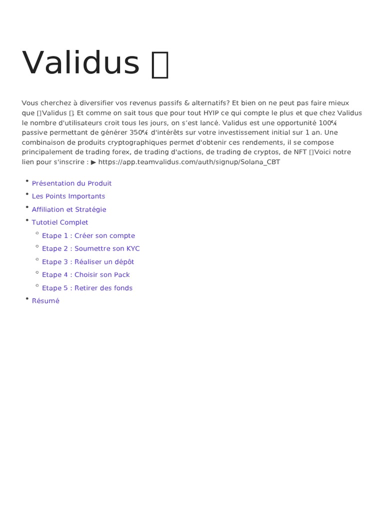 Opportunité de revenus avec Validus | PDF | Opérateur de marché | Argent