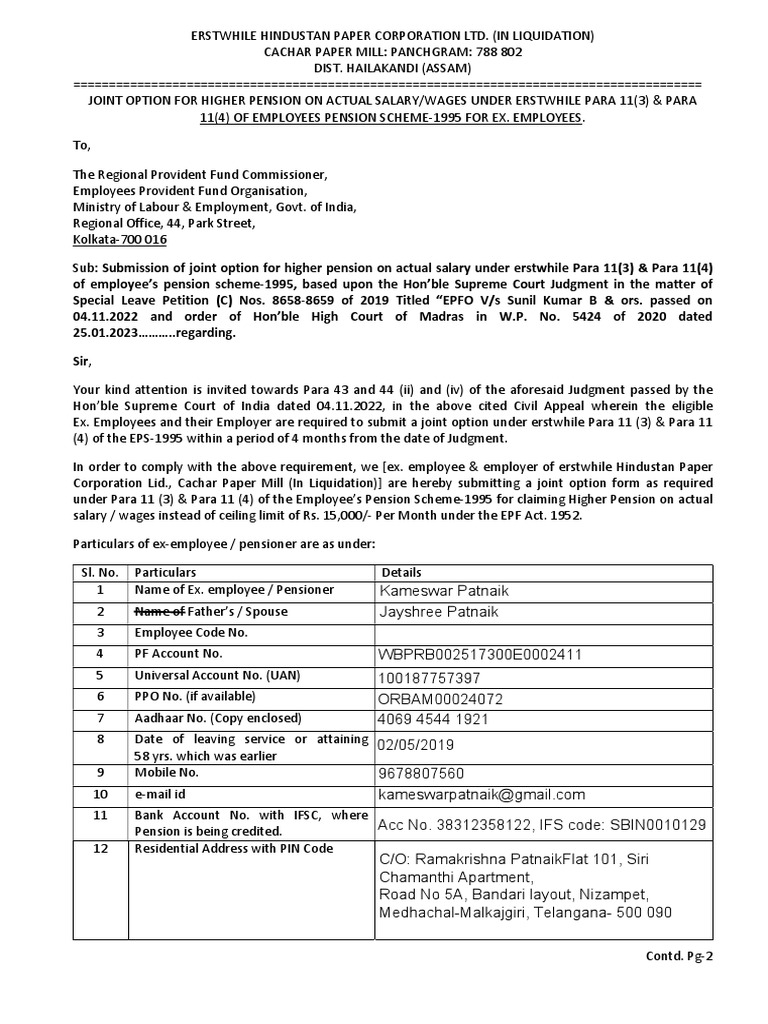 Revised form joint option for higher pension pdf pdf government