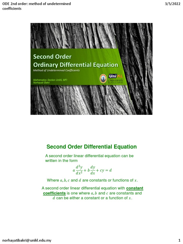 Second Order Differential Equation: Method of Undetermined Coefficients ...