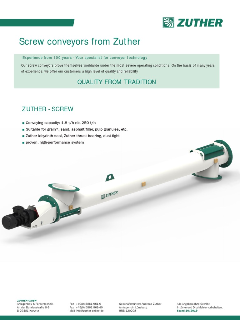 Zuther Screw Conveyors Overview | PDF | Business