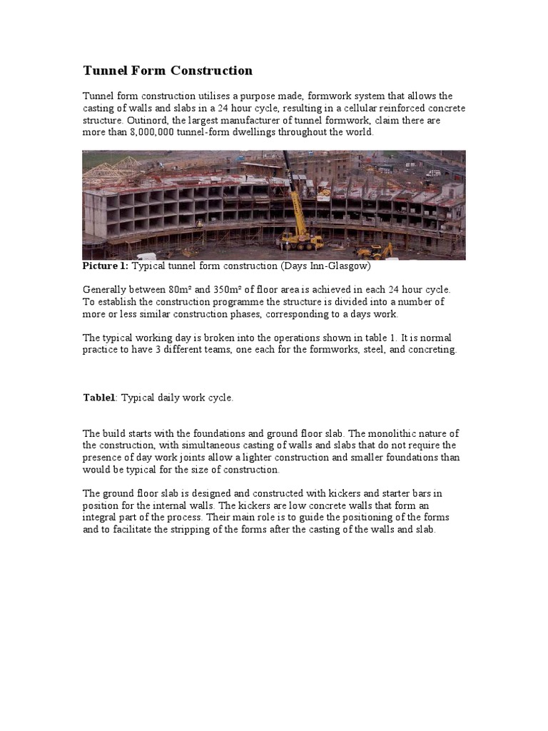 Tunnel Form Construction Overview | PDF | Concrete | Physical Sciences