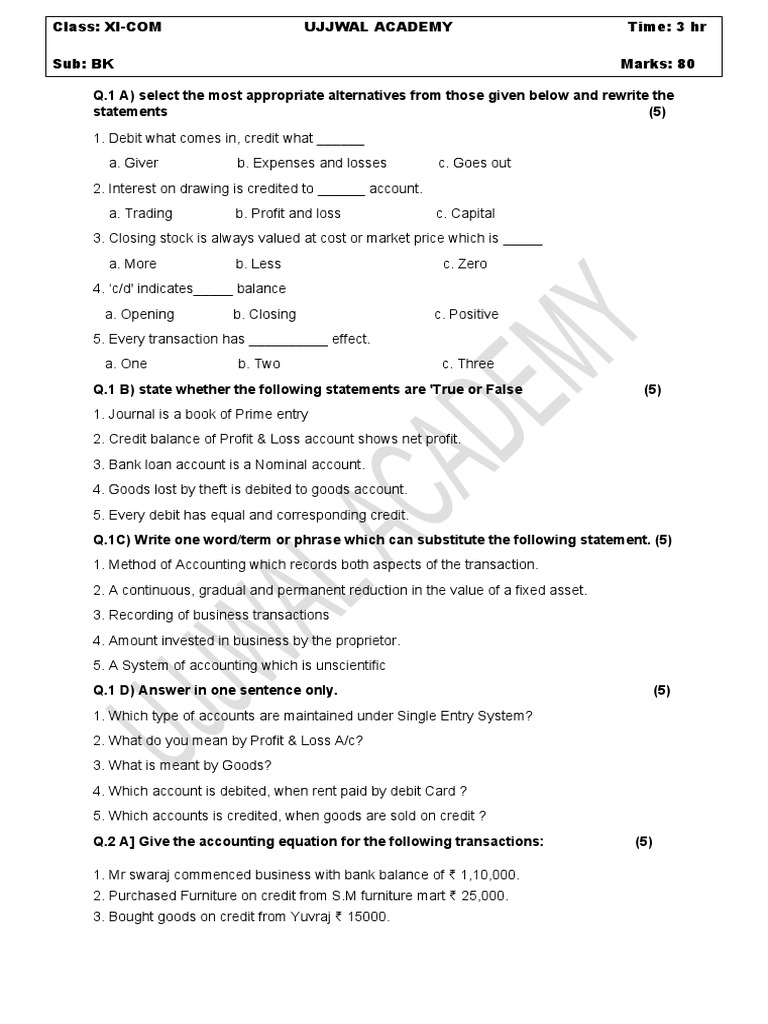 11-com-pre-exam-pdf-debits-and-credits-banks