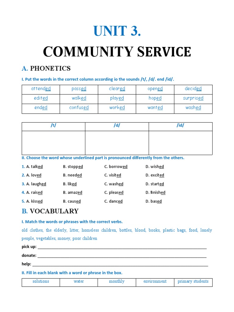 Community Service Unit 3 Activities | PDF | Community