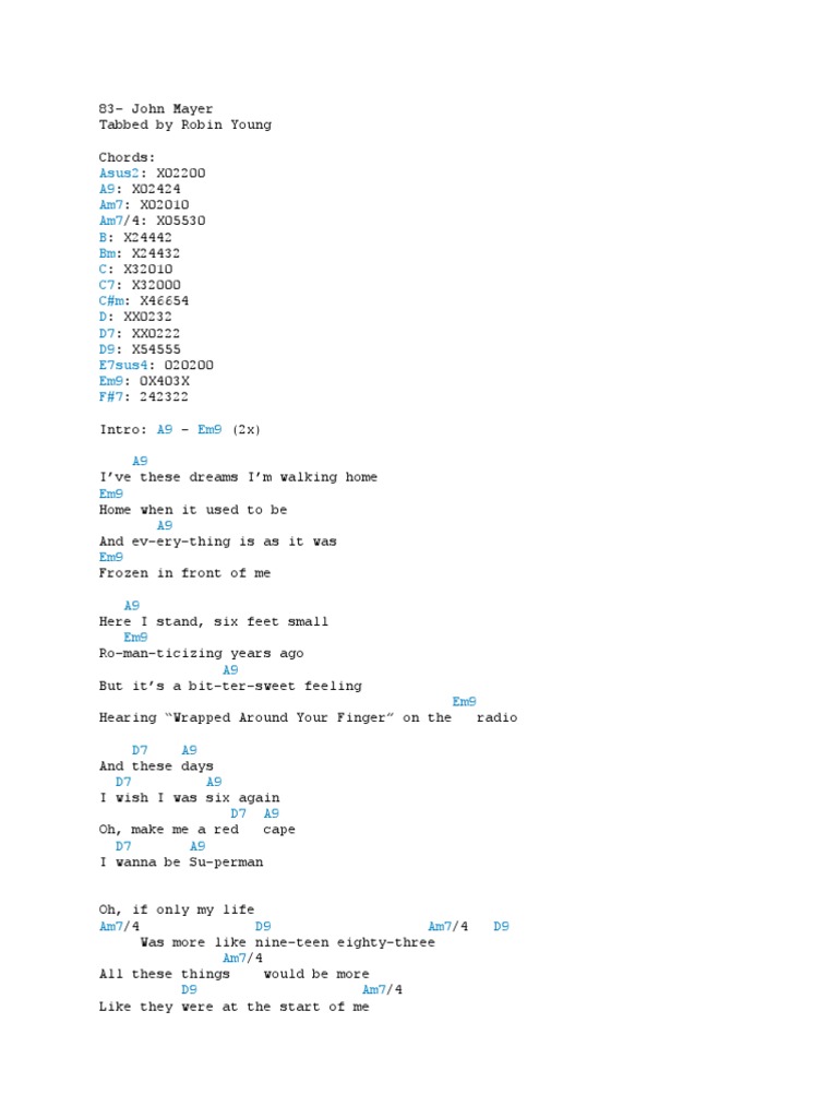 83 (John Mayer With Chords) | PDF