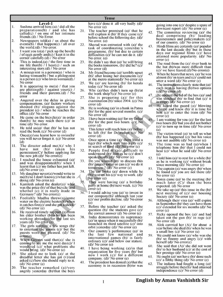 Tense Practice Sheet | PDF