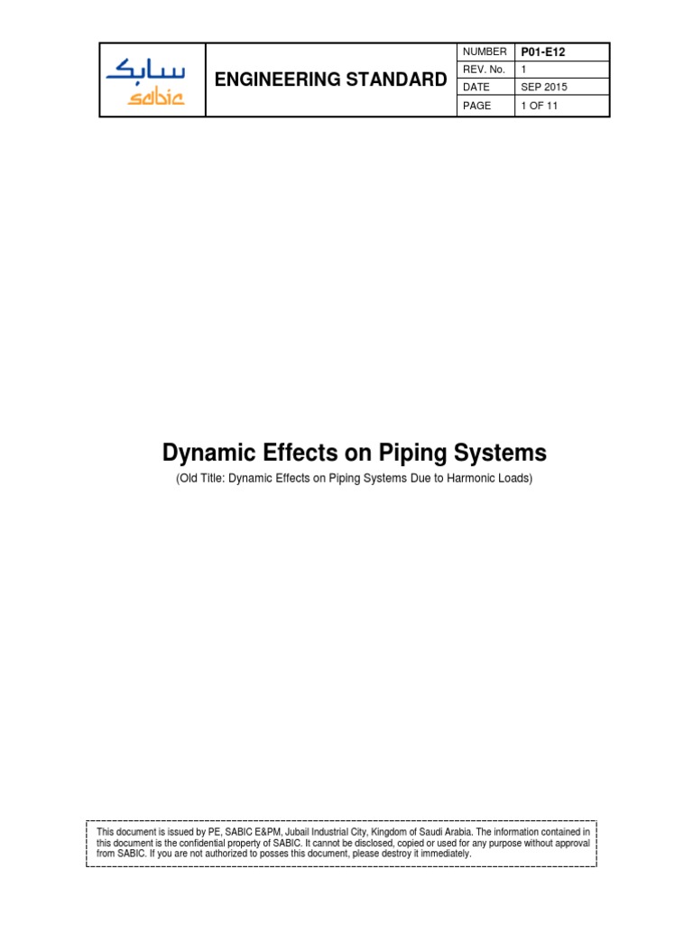 P01E12 Rev 1 Sep 2015 Dynamic Effects On Piping Systems PDF Strength Of Materials Fluid