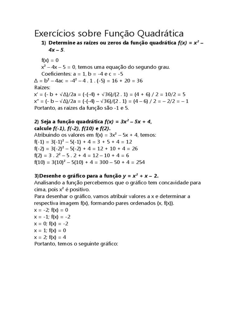 Exercícios Sobre Função Quadrática | PDF